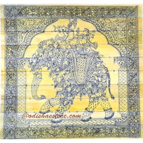 Rasa Lila on Elephant made by Gopis (गोपी) palm leaf engraving