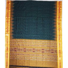 Maniabandhi Golden Border Deep Green Cotton Saree