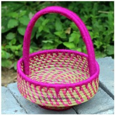 Sabai Grass Flower Fruit Multipurpose Basket Gift Hamper round Pink