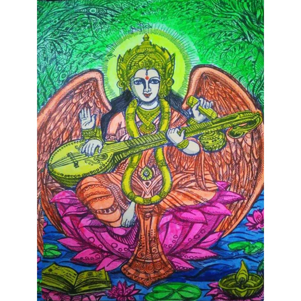 Maa Saraswati Veena Drawing | Pencil Drawing for Vasant Panchami | Maa  Saraswati Drawing | Hand painting art, Easy mandala drawing, Pop art print