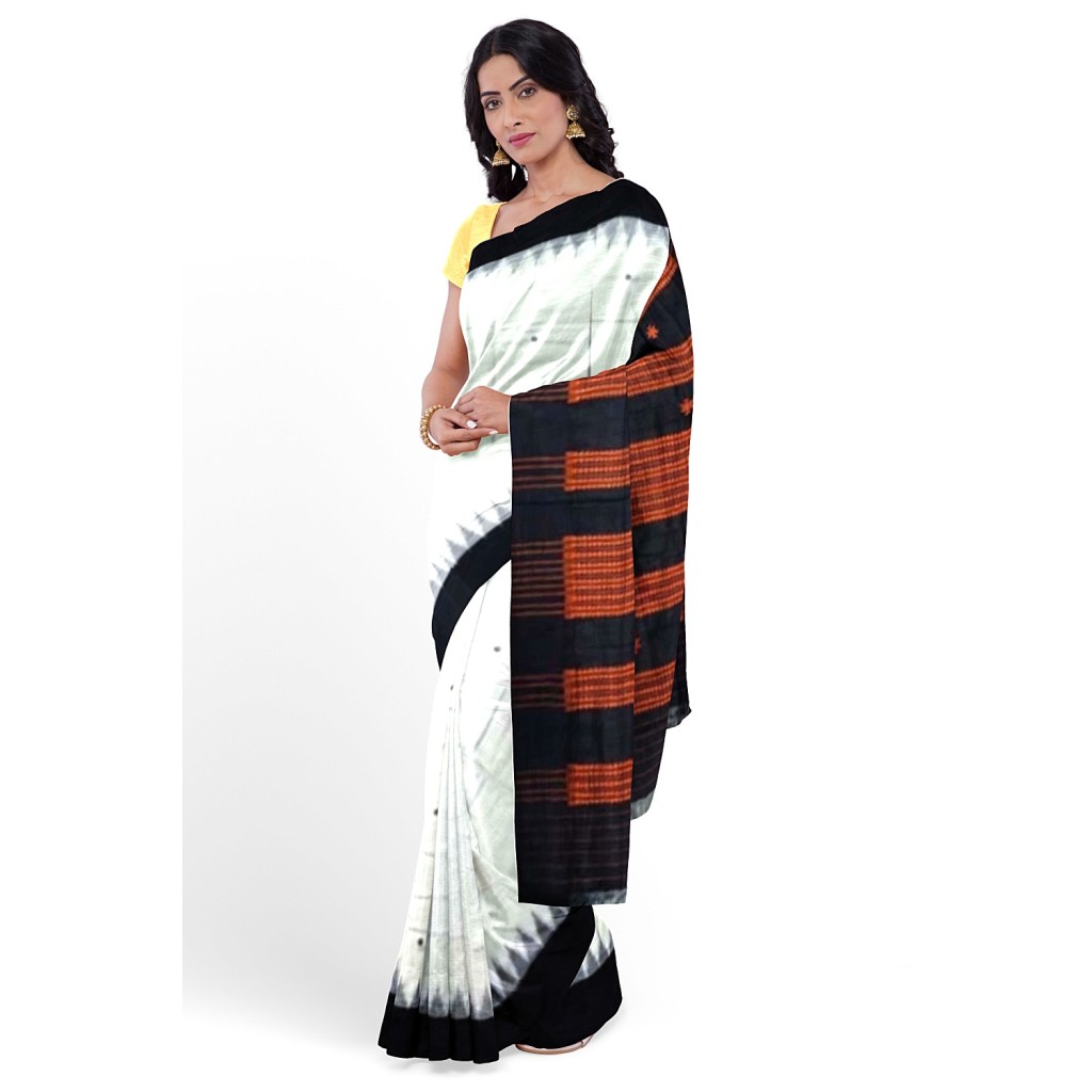 Buy Vamika Sambalpuri Ikat Cotton Dehabandha Badafula White & Red Saree  Online at Best Price | Distacart