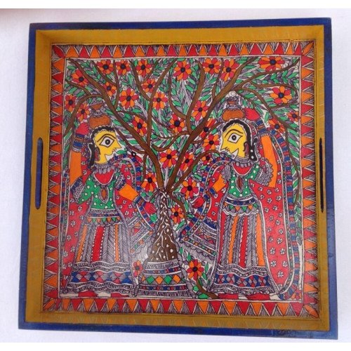 Madhubani , Hand Painted Serving Tray