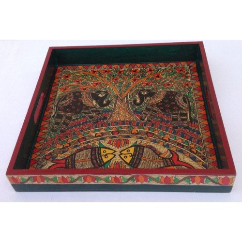 Madhubani , Hand Painted Serving Tray