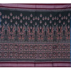 Sambalpuri Deep Green & Deep Maroon Paper Cotton Saree