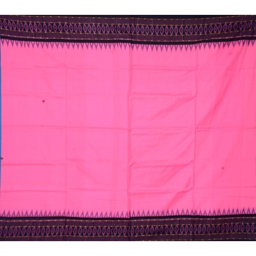 Sambalpuri Masharaj Pink & Black Plain Cotton Saree